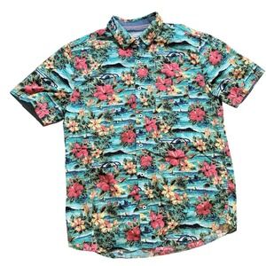 Flag & Anthem Floral Button Up Short Sleeve Hawaiian Shirt‎ Men's M
